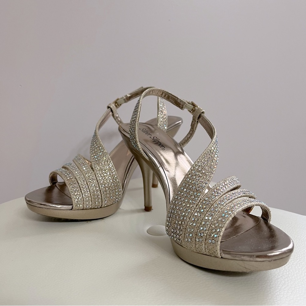Strappy Gold/Rose gold rhinestone-studded heels